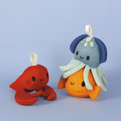 3 Children's Plush Toys-Learn to Wash-Fabric Lobster, Clownfish and Octopus-Bath Toys-10 Months +, J04731, Multicolor - Additional view 6