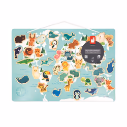 - Minikids Magnetic World Puzzle - 40 FSC Wood Magnets - 1 Poster Included - Educational Game - Baby Animal Magnets - 24 Mont ...