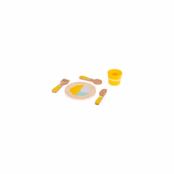 Janod - Wooden 20-Pieces Dinner Set, Retro Design - Imitation Game - Cooking Game - Teaches Fine Motor Skills and Imagination - Ages 3 and Up, J0