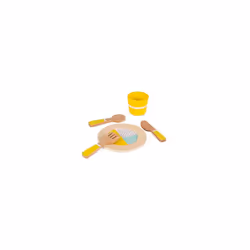 Janod - Wooden 20-Pieces Dinner Set, Retro Design - Imitation Game - Cooking Game - Teaches Fine Motor Skills and Imagination - Ages 3 and Up, J0
