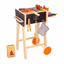 - Wooden Barbecue - Children's Pretend Play Cooking Set - Includes 57 Accessories - 2 Silent Wheels - 3 Years +, J06619
