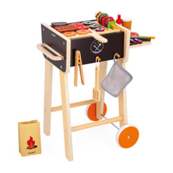 - Wooden Barbecue - Children's Pretend Play Cooking Set - Includes 57 Accessories - 2 Silent Wheels - 3 Years +, J06619