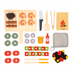 - Wooden Barbecue - Children's Pretend Play Cooking Set - Includes 57 Accessories - 2 Silent Wheels - 3 Years +, J06619