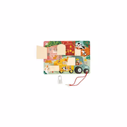 Janod Farm Lock Activity Board-5 Types of Fasteners-FSC Wooden Toy-3 Years +, J07119, Multicolor
