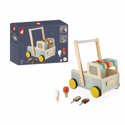 Janod - Janod - Wooden Pull-Along Ice Cream Cart/Trolley - 4 Ice Creams Included - Silent Wheels - Anti-Tip System - FSC-Cert ...