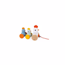 Janod - Wooden Pull Along Hen and Chicks - Pull Along Toy - Early Learning and Early Years Toys - Silent Wheels - Learning Mo ...