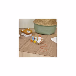 Janod - Wooden Pull Along Hen and Chicks - Pull Along Toy - Early Learning and Early Years Toys - Silent Wheels - Learning Motor Skills and Imagi
