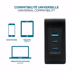 Mobilis Charger 100W 2USB C 1USBA GaN cable 100W Laptop, Smartphone, Tablet Black AC Indoor - Additional view 4