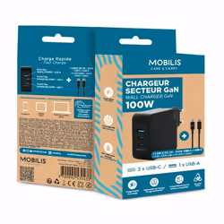 Mobilis Charger 100W 2USB C 1USBA GaN cable 100W Laptop, Smartphone, Tablet Black AC Indoor - Additional view 7