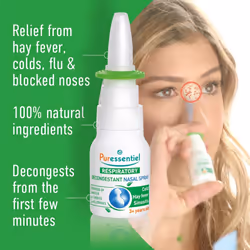 Respiratory Decongestant Nasal Spray 15ml - Cold & Flu - Hayfever & Blocked Nose Relief - Instant Action - 100% Natural & Organic Essential Oils - Sea