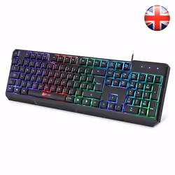 KLIM Chroma Backlit Gaming Keyboard ENGLISH LAYOUT - Wired USB - Led Rainbow Lighting - Ergonomic, Quiet, Water Resistant - B ...