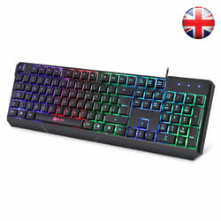 KLIM Chroma Backlit Gaming Keyboard ENGLISH LAYOUT - Wired USB - Led Rainbow Lighting - Ergonomic, Quiet, Water Resistant - Black RGB PC Windows...