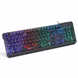 KLIM Chroma Backlit Gaming Keyboard ENGLISH LAYOUT - Wired USB - Led Rainbow Lighting - Ergonomic, Quiet, Water Resistant - Black RGB PC Windows...