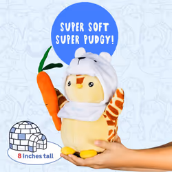 Pudgy Penguins Plush Buddy with Carrot Toy From Pudgy World| 20cm Plush Buddy with Carrow Soft Toy | Super Soft And Cuddly Pudgy Penguins Toys | Soft