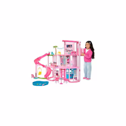 Barbie Dreamhouse, Pool Party Doll House with 75+ Pieces and 3-Story Slide, Barbie House Playset, Puppy Play Areas, HMX10