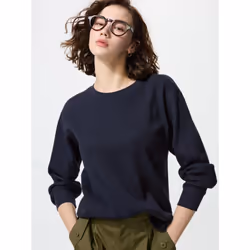 Uniqlo Japan Waffle Crew Neck T Long Sleeve - 69 NAVY/XS
