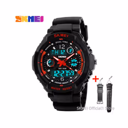 Kids Shockproof Waterproof Digital Watch Outdoor Boy Sport - Red L Adult strap