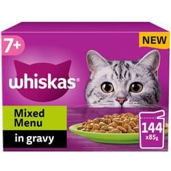 144 x 85g Whiskas 7+ Mixed Menu Senior Wet Cat Food Pouches in Gravy