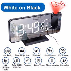 LED Digital Projection Alarm Clock Electronic Alarm Clock with Projection FM Radio Time Projector Bedroom Bedside Mute Clock  ...