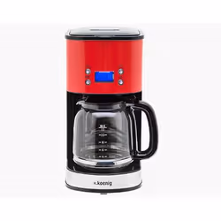 H.Koenig MG30, Drip coffee maker, 1.5 L, 1000 W, Black, Red, Stainless steel