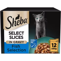 Sheba Select Slices  Wet Cat Food Pouches for Adult Cats  Fish Collection in Gravy -12 x 85 g