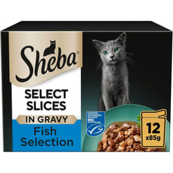 Sheba Select Slices  Wet Cat Food Pouches for Adult Cats  Fish Collection in Gravy -12 x 85 g