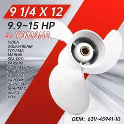 Aluminum Alloy White Screw Propeller for Yamaha 9.9HP 15HP Outboard, 3 Blades, 8 Spline Tooth, 9-1/4x12 , Rotation R ,Boat Pa ...