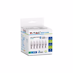 V-Tac 5.5W LED PLASTIC CANDLE BULB 6400K E14 PACK OF 6