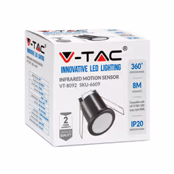 VT-8092 PIR CEILING SENSOR-BLACK BODY, 360 DEGREES, RECESSED / FLUSH, IP20, 40mm cut out