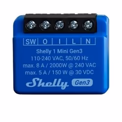 Shelly 1 Mini Gen3, Smart switch, 1P, Wireless, Matt, 20 dBmW, 30 m