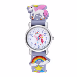 Cute Candy Color Silicone Strap Unicorn Pattern Quartz Childrens Watch - Light Purple