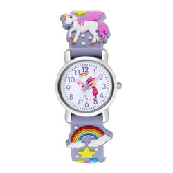 Cute Candy Color Silicone Strap Unicorn Pattern Quartz Childrens Watch - Light Purple