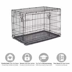 New World Newly Enhanced Double Door 91.44 cm (36-Inch) Dog Crate for Small Dog Breeds; Includes Leak-Proof Pan, Floor Protecting Feet, & New Patented