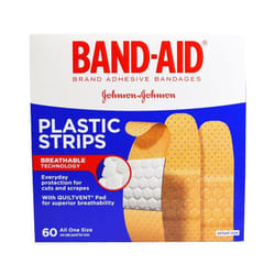 Band Aid, Adhesive Bandages, Plastic Strips, 60 Bandages