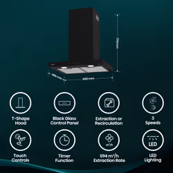 Hisense CH6T14BBUK cooker hood Wall-mounted Black A 594 m³/h