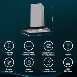 Hisense CH6T14BXBUK cooker hood Wall-mounted Stainless steel A 594 m³/h