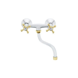 Chrome/Gold Colour 'S' Spout Type Finishing Kitchen Tap Wall Faucet Cross Head
