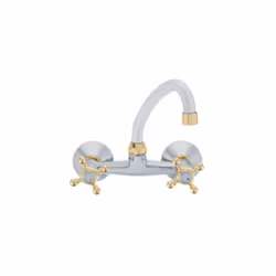 Chrome/Gold Colour 'F' Spout Type Finishing Kitchen Tap Wall Faucet Cross Head