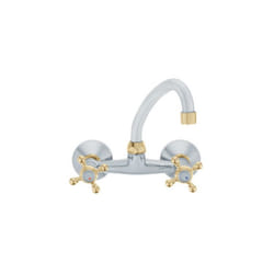 Chrome/Gold Colour 'F' Spout Type Finishing Kitchen Tap Wall Faucet Cross Head
