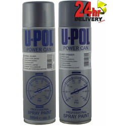 U-POL Power Can 500ml Grey Primer + Alloy Silver UPOL Spray Aerosol Paint 2 Pack