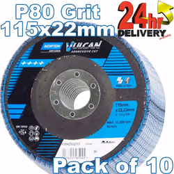 Norton Vulcan 10x Flap Discs 115x22mm P80 Grit aggressive cutting performance