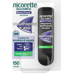 Nicorette QuickMist SmartTrack Mouthspray (1 x 150 Sprays), Freshmint, Quit Vaping or Quit Smoking Aid designed to start reducing cravings in 30 Seco