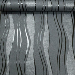 Charcoal Grey Black Glitter Textured Wallpaper Vinyl Wave Stripe
