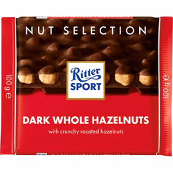 Ritter Sport Dark Whole Hazelnuts 100 g, Black chocolate, 100 g, Hazelnut, 2395 kJ, 577 kcal, 41 g