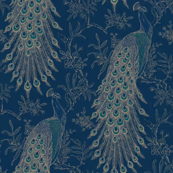 Peacock Wallpaper Navy Blue Gold Metallic Feather Floral Vintage Birds Rasch