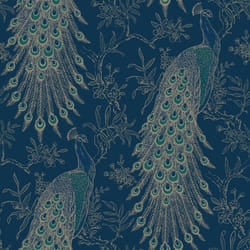 Peacock Wallpaper Navy Blue Gold Metallic Feather Floral Vintage Birds Rasch