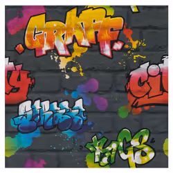 Graffiti Wallpaper Paint Splash Brick Effect Textured Typography Dark Grey Multi