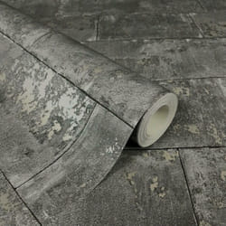 Rasch Charcoal Grey Concrete Brick Wall Distressed Stone Metallic Wallpaper