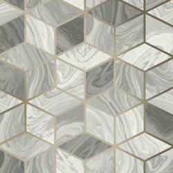 Rasch Marble Squares Wallpaper Geometric 3D Diamond Cubes Metallic Geo Squares Grey 248975