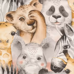 Rasch Jungle Animal Faces Kids Nursery Wallpaper - 252521 Multi Colour